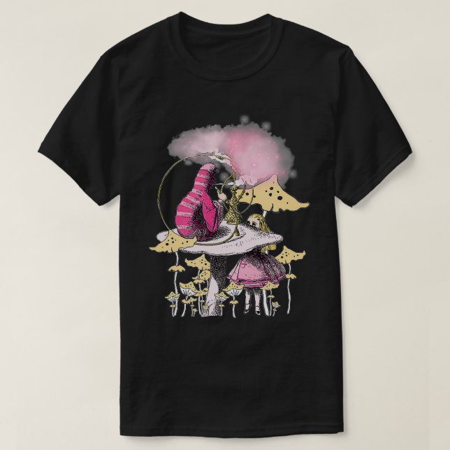 Caterpillar smoking magic mushrooms and Alice In W T-Shirt (Design Front)