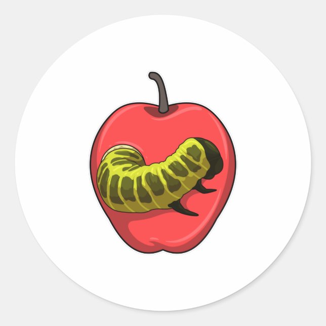 Caterpillar with Apple Classic Round Sticker (Front)