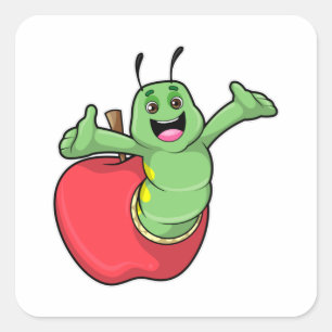 Caterpillar with Apple Square Sticker