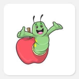 Caterpillar with Apple Square Sticker