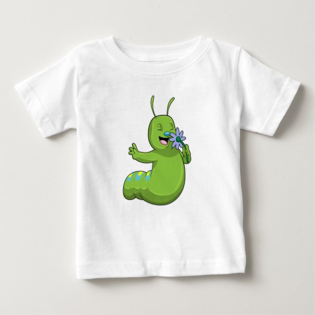 Caterpillar with Flower Daisy Baby T-Shirt (Front)