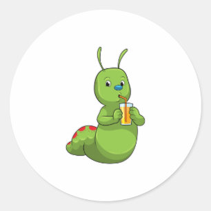 Caterpillar with Glass of Orange juice Classic Round Sticker