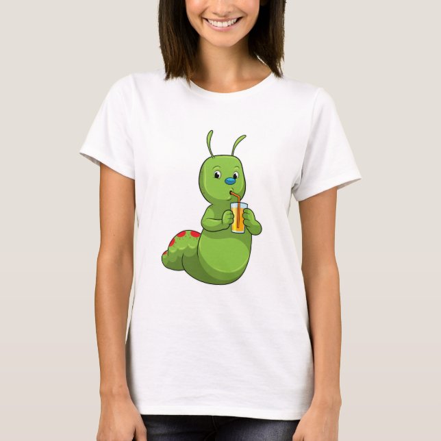 Caterpillar with Glass of Orange juice T-Shirt (Front)