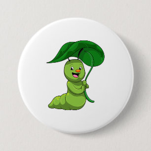 Caterpillar with Leaf as Parasol 7.5 Cm Round Badge