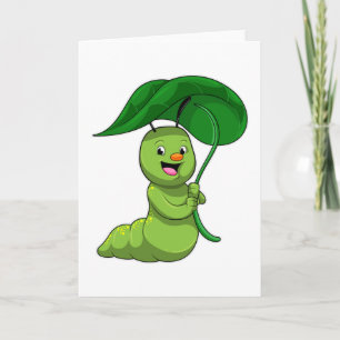Caterpillar with Leaf as Parasol Card