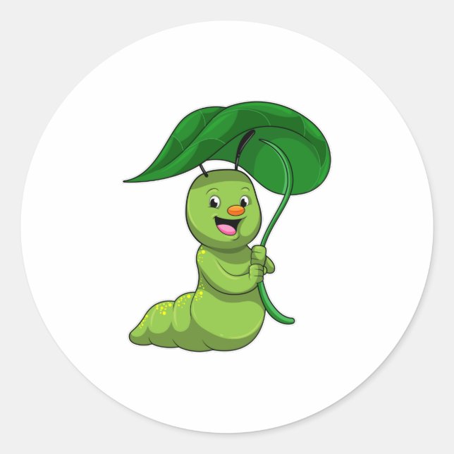 Caterpillar with Leaf as Parasol Classic Round Sticker (Front)