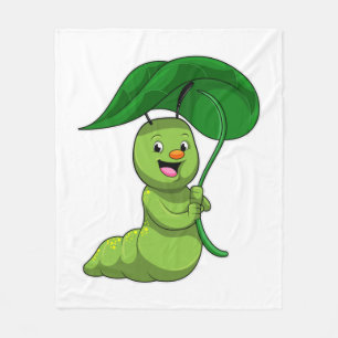 Caterpillar with Leaf as Parasol Fleece Blanket