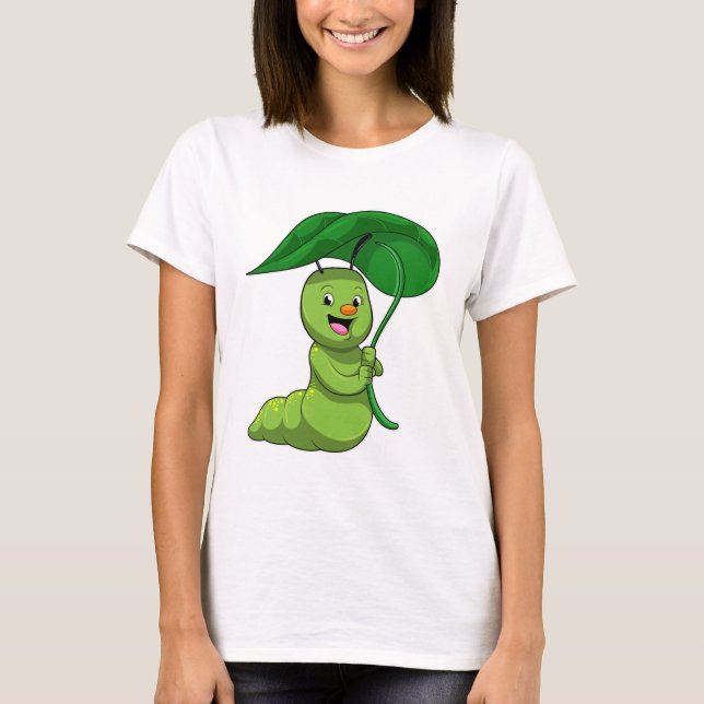 Caterpillar with Leaf as Parasol T-Shirt (Front)