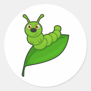 Caterpillar with Leaf Classic Round Sticker