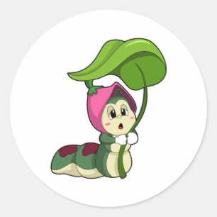 Caterpillar with Leaf Classic Round Sticker