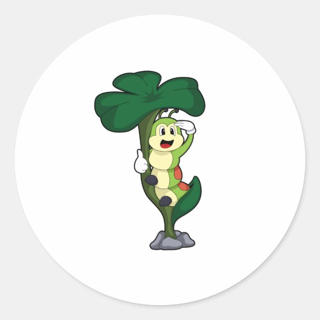 Caterpillar with Leaf Classic Round Sticker (Front)