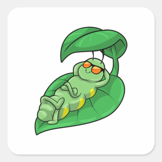 Caterpillar with Leaf Square Sticker (Front)