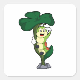 Caterpillar with Leaf Square Sticker
