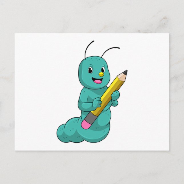 Caterpillar with Pencil Postcard (Front)