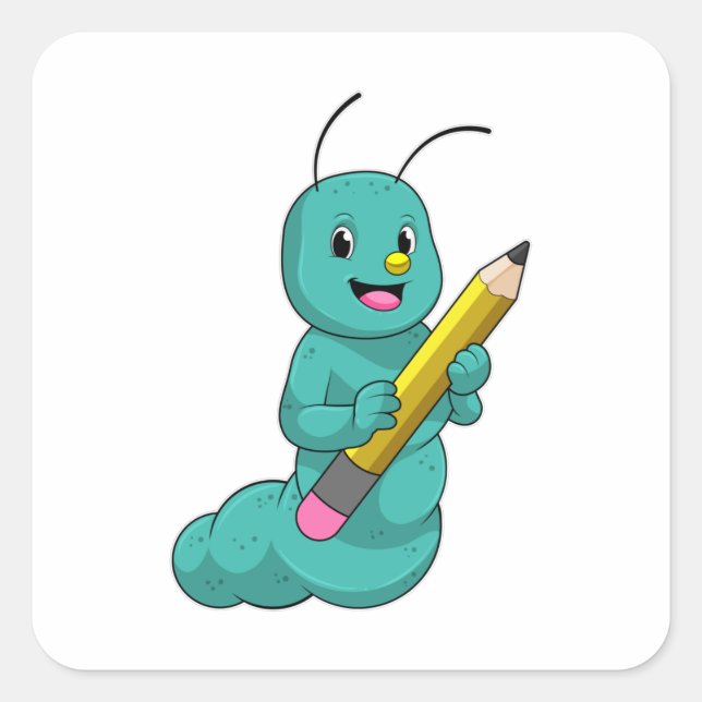 Caterpillar with Pencil Square Sticker (Front)