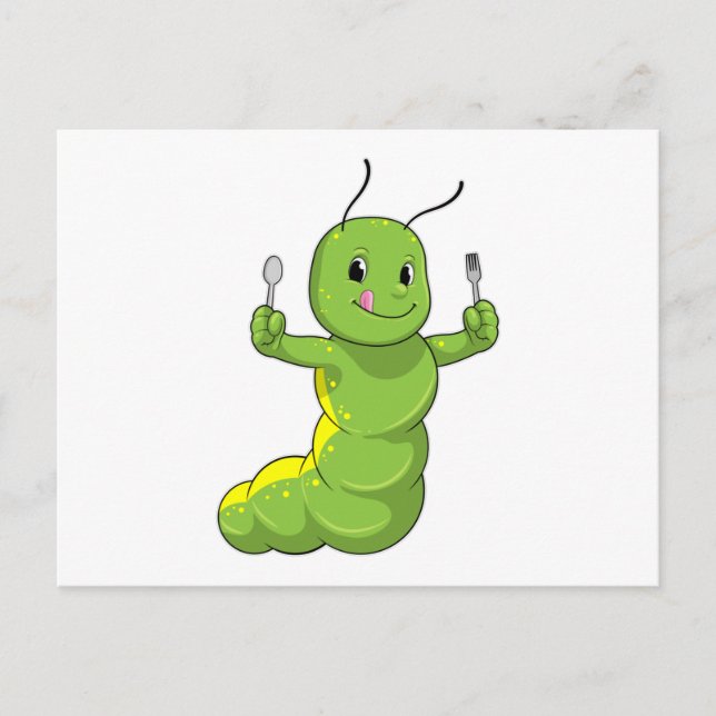 Caterpillar with Spoon & Fork Postcard (Front)