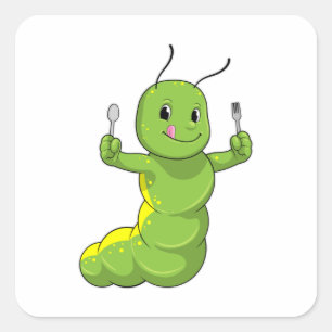 Caterpillar with Spoon & Fork Square Sticker
