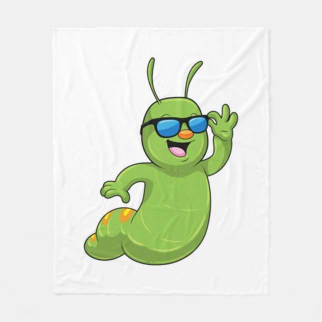 Caterpillar with Sunglasses Fleece Blanket (Front)