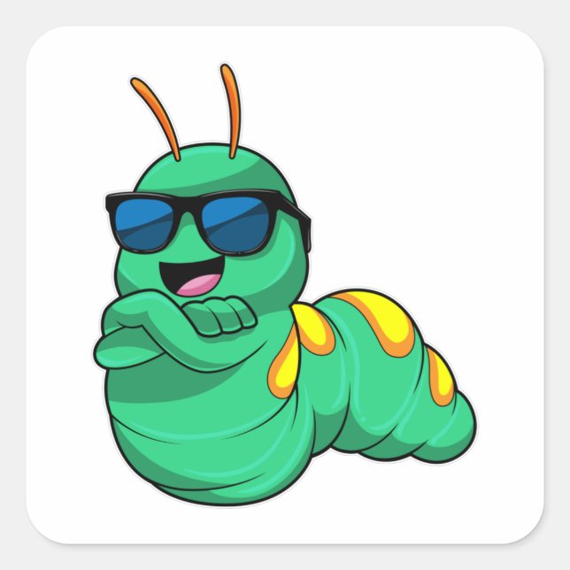 Caterpillar with Sunglasses Square Sticker (Front)