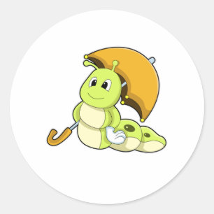 Caterpillar with Umbrella Classic Round Sticker