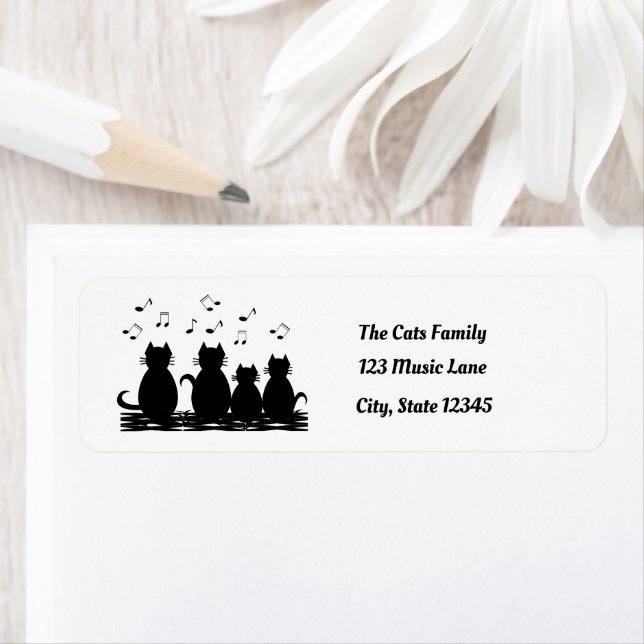 Caterwauling Musical cat family,personalised Return Address Label (Insitu)