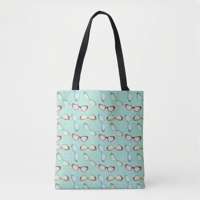 Cateye Glasses Pattern teal with dots Tote Bag (Front)