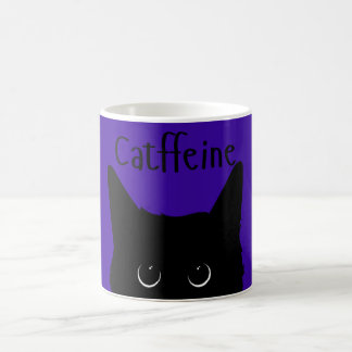 Catffeine Black Cat Purple Background  Coffee Mug