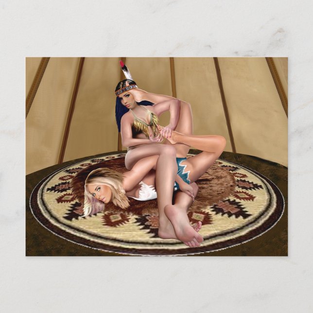 CATFIGHT IN A TEEPEE POSTCARD (Front)