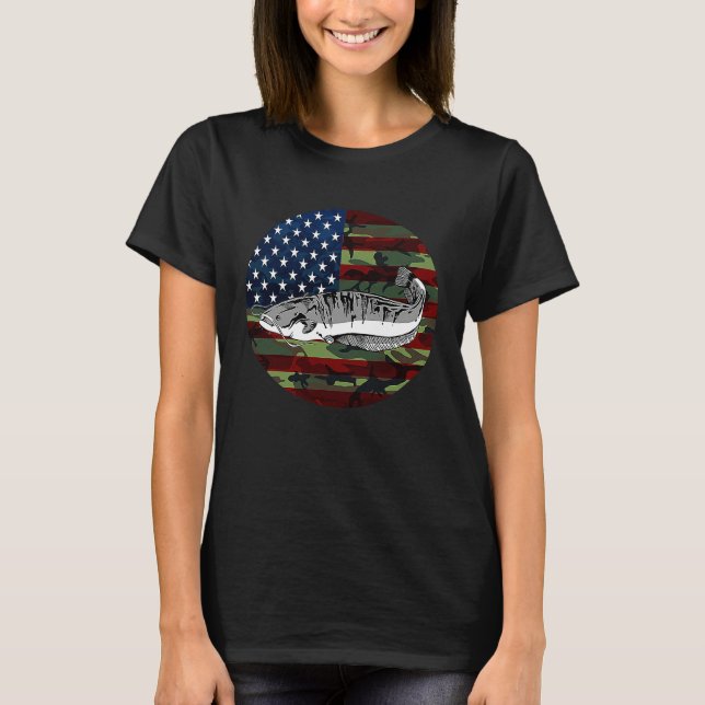 Catfish Fishing America USA Flag Camouflage Fishin T-Shirt (Front)