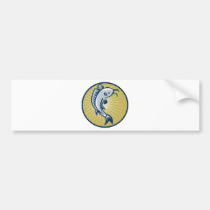 Catfish jumping retro woodcut style bumper sticker