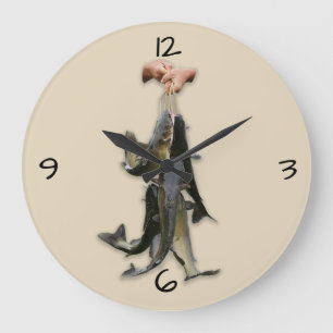 Catfish on a Stringer Large Clock