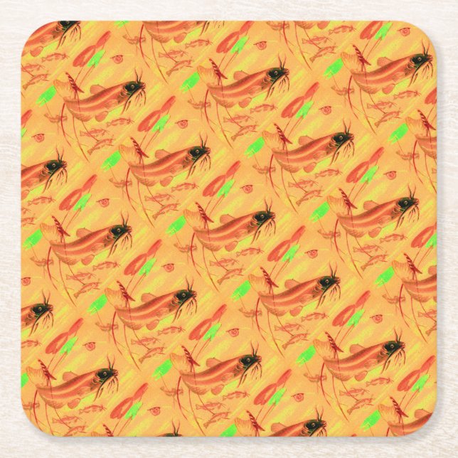 catfish print square paper coaster (Front)