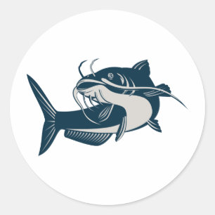catfish swimming up classic round sticker