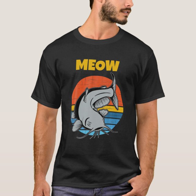 Catfishing Retro Sunset Funny Meow Catfish T-Shirt (Front)