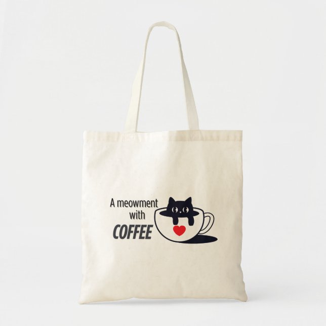 Catful Coffee Vibes – Sleepy Cat Art Tote Bag (Front)