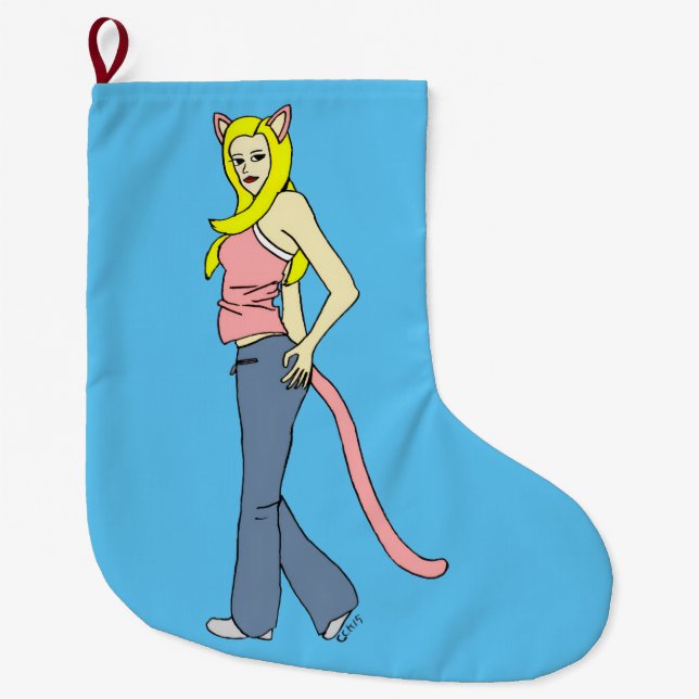 catgirl  button large christmas stocking (Front)