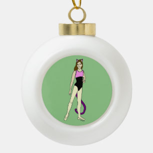 catgirl ceramic ball christmas ornament