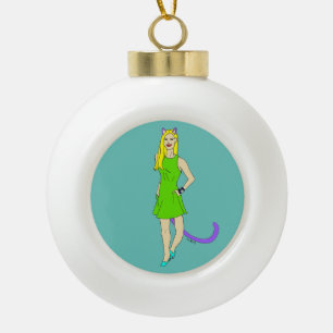 catgirl ceramic ball christmas ornament