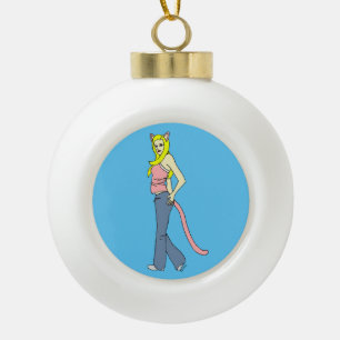 catgirl ceramic ball christmas ornament