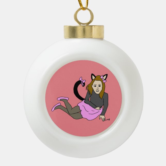 catgirl      ceramic ball christmas ornament (Front)