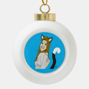 catgirl ceramic ball christmas ornament