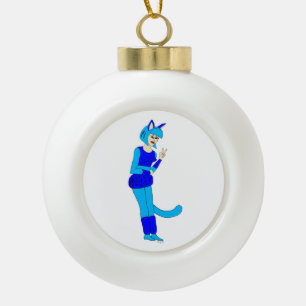 catgirl ceramic ball christmas ornament