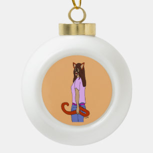 catgirl ceramic ball christmas ornament