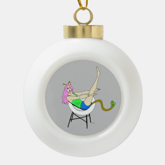 catgirl ceramic ball christmas ornament (Front)