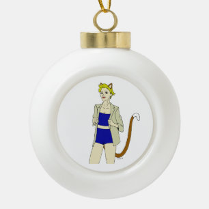 catgirl ceramic ball christmas ornament