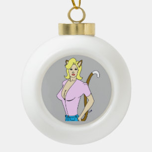 catgirl ceramic ball christmas ornament