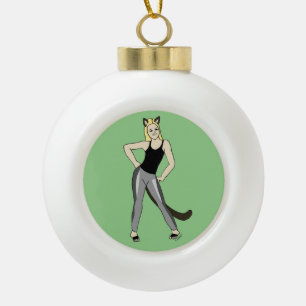 catgirl ceramic ball christmas ornament