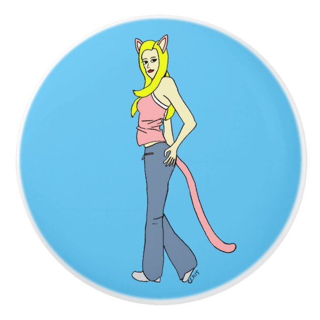 catgirl   ceramic knob (Front)