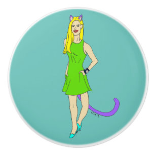 catgirl ceramic knob