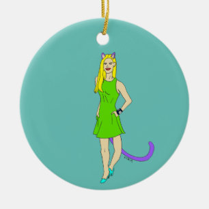 catgirl ceramic ornament
